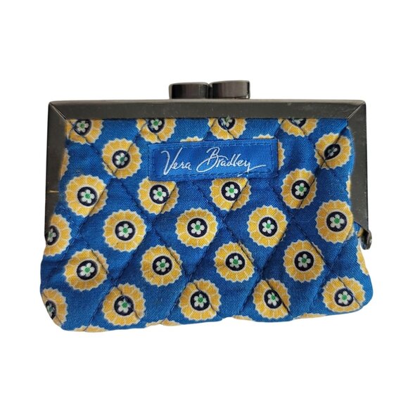 Vera Bradley Libby Riviera Coin Purse Blue Yellow Wallet Kiss Closure Retired - Picture 1 of 7